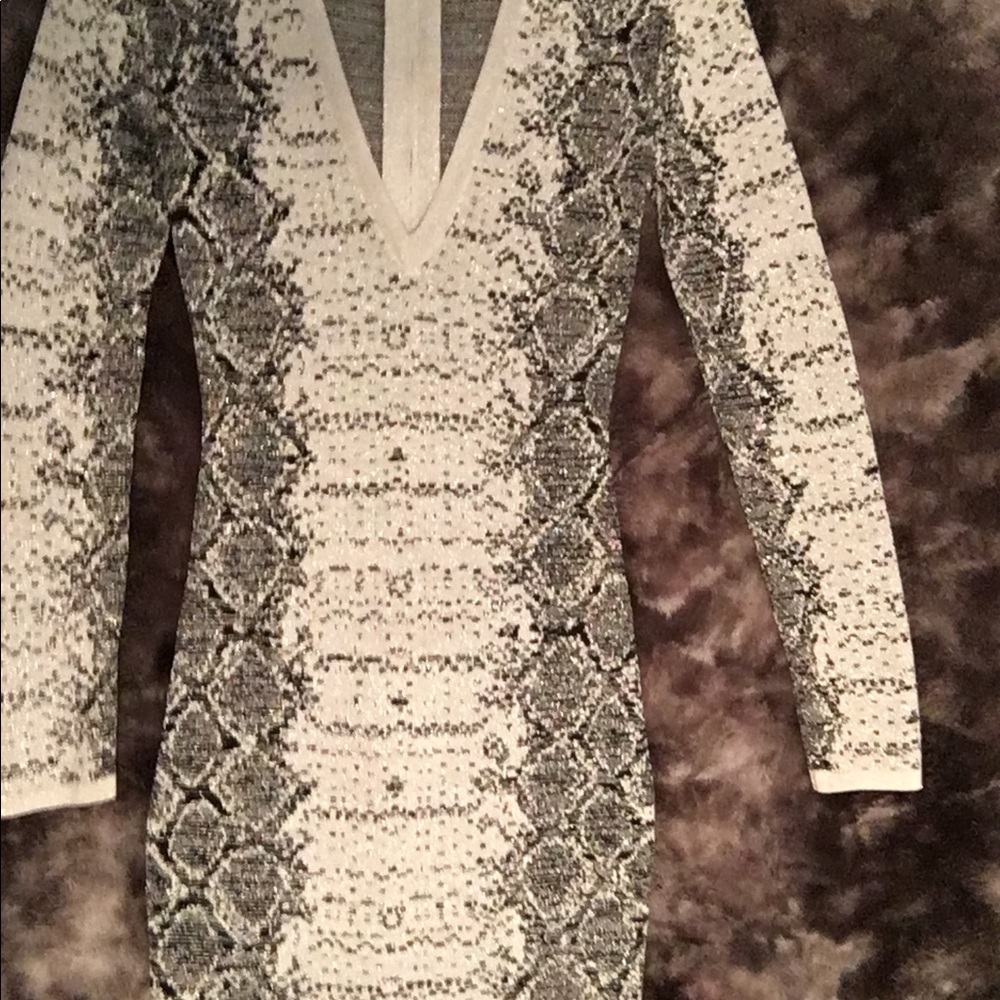 BEBE long sleeve metallic mini dress